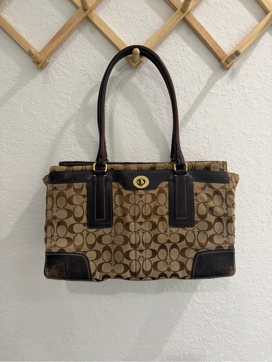 Coach Handbags - Coach Vintage Hamptons Signature Canvas Large Carryall Tote Bag in Brown Tan